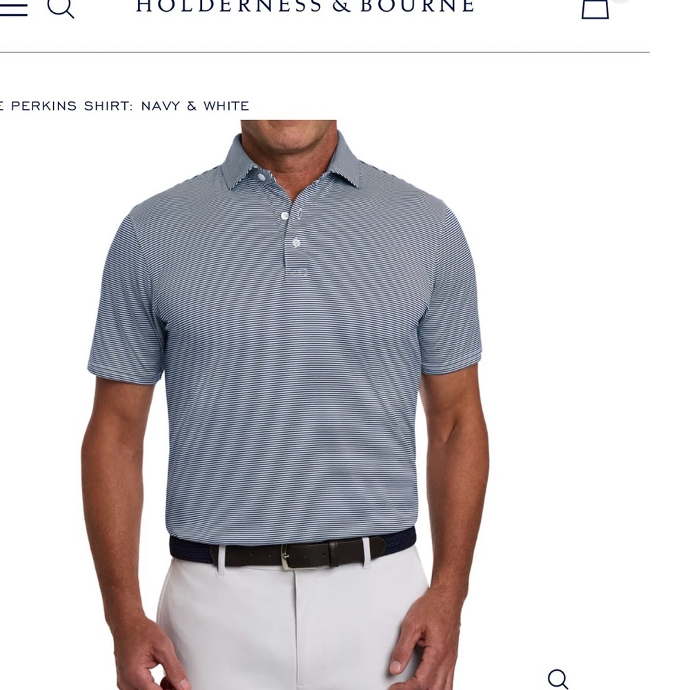 Men's Holderness & Bourne Navy Striped Polo Shirt XL